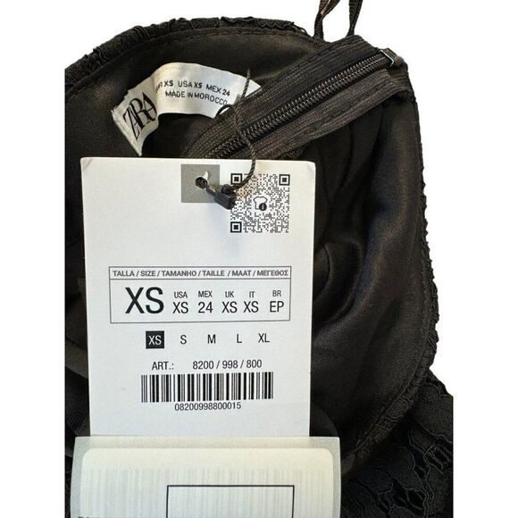 Zara Womens Lace Mini Dress Draped XS Black Ruffled Floral 8200/998 NWT - Picture 4 of 8